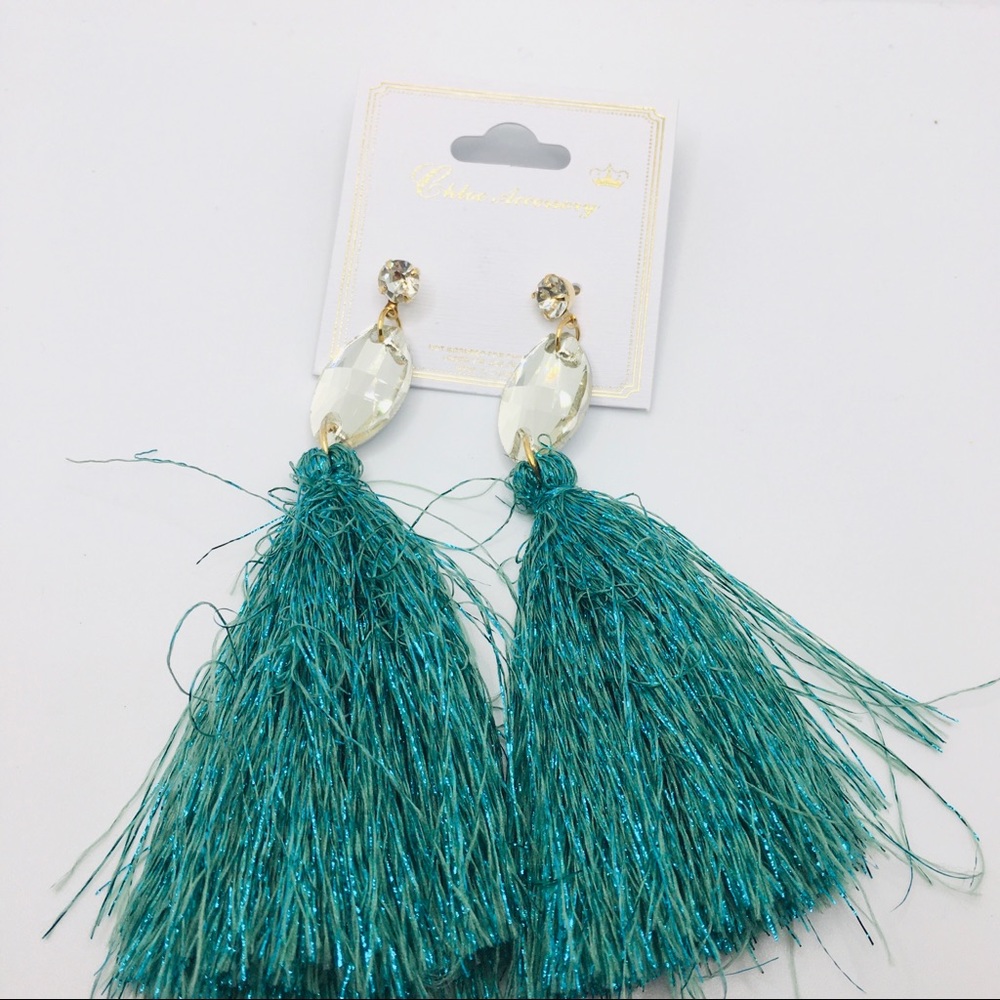 Earrings Boho Tassel Green Metallic With C 10$